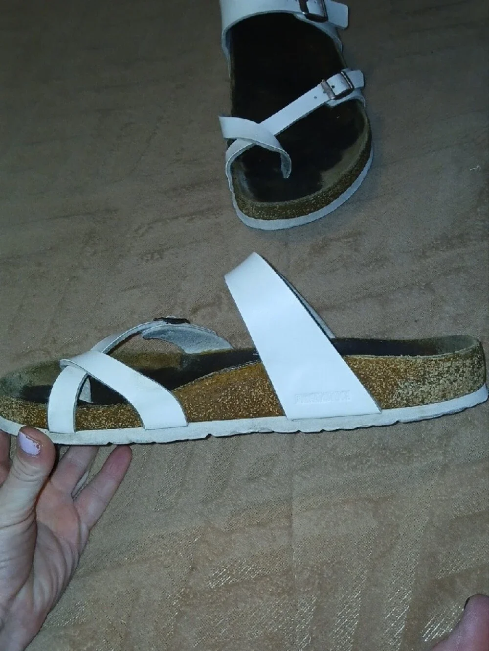 Womens Birkenstock White Leather Buckle Cork Footbed Sandals            Sz: 10